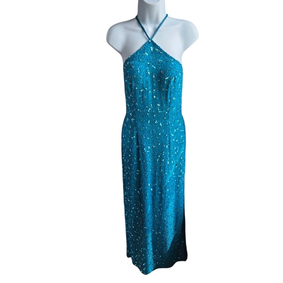 Primavera Exclusives Teal Beaded Long Formal Dress Prom Size 6